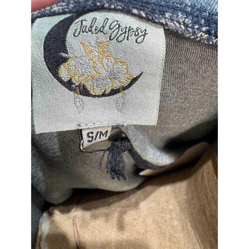 Jaded Gypsy Tied About Jacket Chambray Blue‎ Denim Zip Hoodie Lace S/M NWT